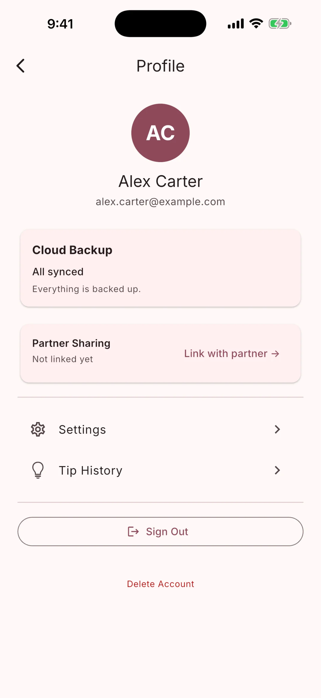 MomTrack cloud backup screen showing every memory synced